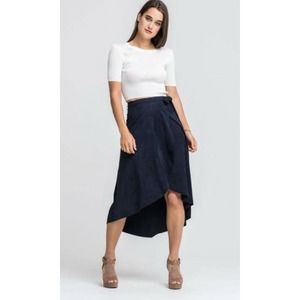 Lush Women’s Faux Suede Wrap Skirt Navy Blue Black Sz S 25” W EUC